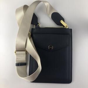 Joy Mangano Slim &Chic Saffiano Leather Slimline crossbody Bag blue read desc